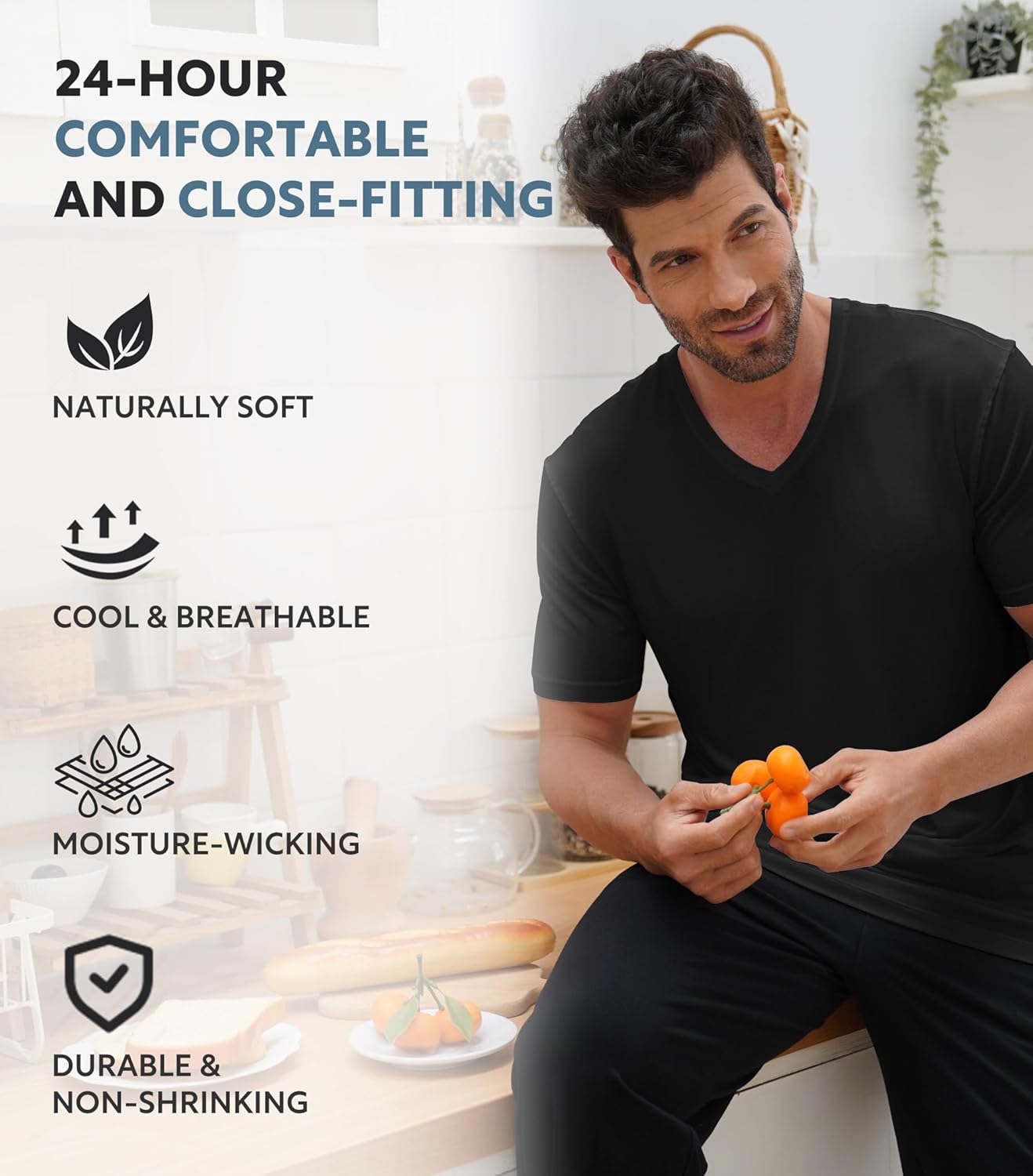 DAVID ARCHY Men's Undershirts Soft Micro Modal V-Neck Breathable T-Shirts 3 Pack 3 DAVID ARCHY Men's Undershirts Soft Micro Modal V-Neck Breathable T-Shirts 3 Pack - الصورة 3