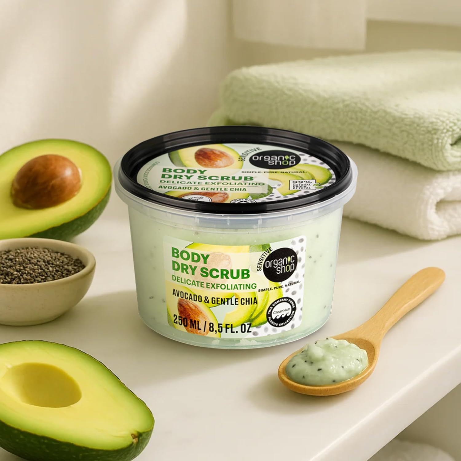 Organic Shop Delicate Exfoliating Dry Body Scrub, Avocado and Chia, 250 ml 4 Organic Shop Delicate Exfoliating Dry Body Scrub, Avocado and Chia, 250 ml - الصورة 4