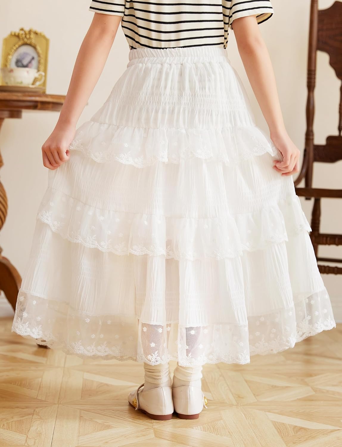 SEAUR Girls Maxi Skirt with Ruffle Tier Casual Kids Skirt with Pocket A-Line Elastic Waist Cotton Blend School Daily Casual Party Summer Wear 3-12 Years 2 SEAUR Girls Maxi Skirt with Ruffle Tier Casual Kids Skirt with Pocket A-Line Elastic Waist Cotton Blend School Daily Casual Party Summer Wear 3-12 Years - الصورة 2