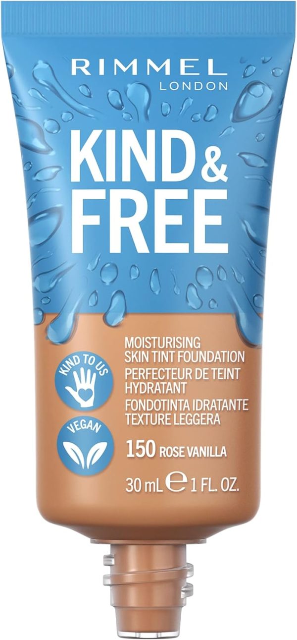 ⁦Rimmel KIND & FREE Skin Tint - Moisturizing Foundation - With Vitamins E & B5 - Cruelty-Free & Vegan - 30 ml, shade 150 Rose Vanilla⁩ - الصورة ⁦2⁩
