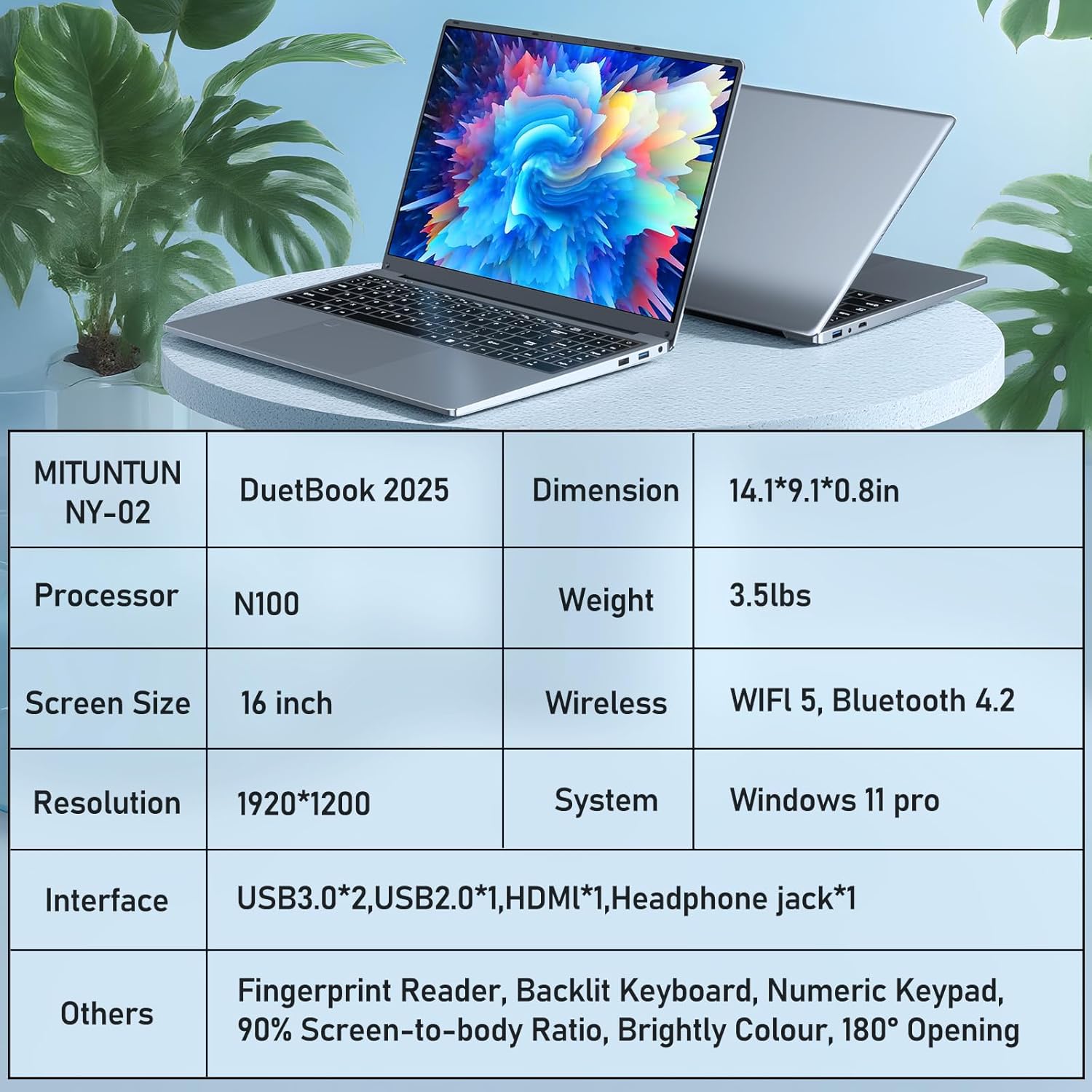 MITUNTUN 16 Inch Gaming Laptop Computer, 2025 Win 11 Pro Lap Top 16GB DDR4 RAM 1TB SSD, Processor N100(Up to 3.4GHz), 1200p FHD IPS Display, Backlit Keyboard, 6000mAh, Portatil for Game & Business 9 MITUNTUN 16 Inch Gaming Laptop Computer, 2025 Win 11 Pro Lap Top 16GB DDR4 RAM 1TB SSD, Processor N100(Up to 3.4GHz), 1200p FHD IPS Display, Backlit Keyboard, 6000mAh, Portatil for Game & Business - الصورة 9