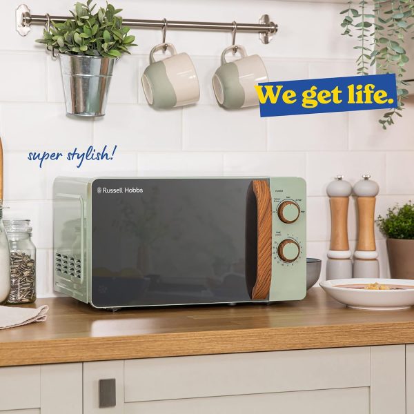 ⁦Russell Hobbs RHMM713MG-N 17 Litre Matt Green Manual Microwave with Wood Effect handle and dials⁩ - الصورة ⁦7⁩