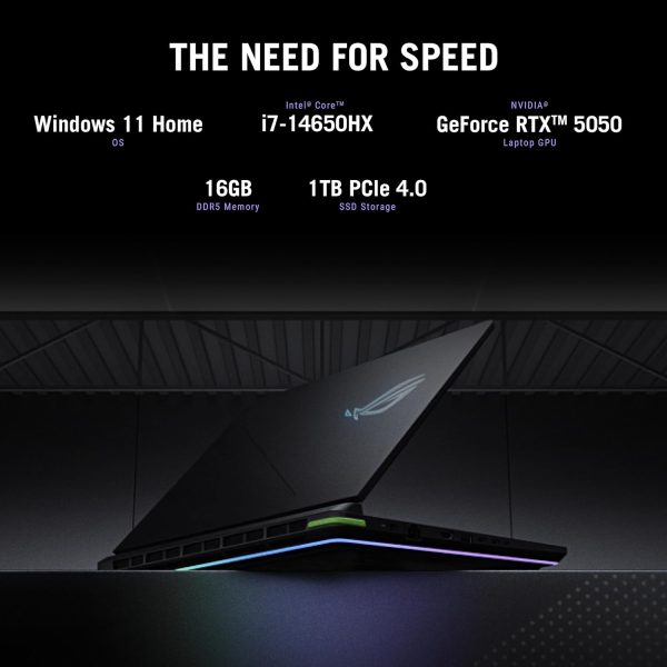 ⁦ASUS ROG Strix G16 (Eclipse Gray) Gaming Laptop | NVIDIA RTX 5050 8GB | Intel Core i7 14650HX | 16GB RAM | 1TB SSD | 16"FHD+ 165Hz | Win11 [G615JHR-1SG7821W]⁩ - الصورة ⁦3⁩