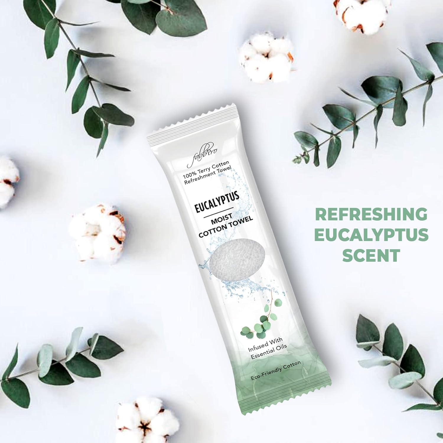 FabbPro Oshibori Moist Terry Cotton Refreshment Towels (25 Pack, 8 x 8 Inches) - White Scented Pre-moistened Towel to Use Hot or Cold (Eucalyptus) 4 FabbPro Oshibori Moist Terry Cotton Refreshment Towels (25 Pack, 8 x 8 Inches) - White Scented Pre-moistened Towel to Use Hot or Cold (Eucalyptus) - الصورة 4