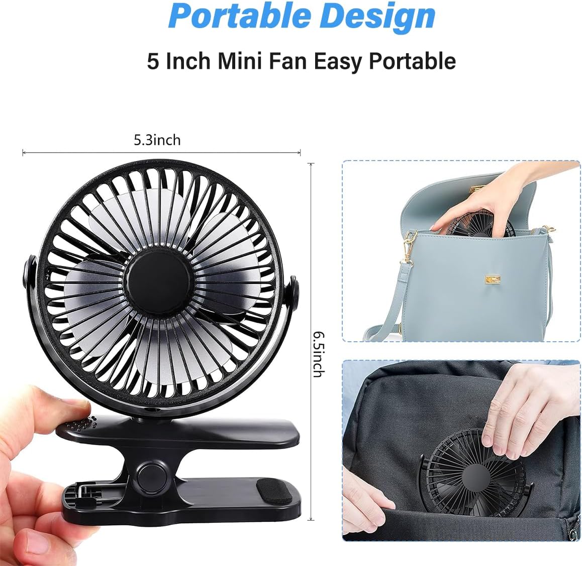 USB Desk Fan, Small But Powerful, Personal Portable Clip-on Fan with 3 Speeds Wind, 720° Rotate Personal Fan for Home or Office, Black 5 USB Desk Fan, Small But Powerful, Personal Portable Clip-on Fan with 3 Speeds Wind, 720° Rotate Personal Fan for Home or Office, Black - الصورة 5