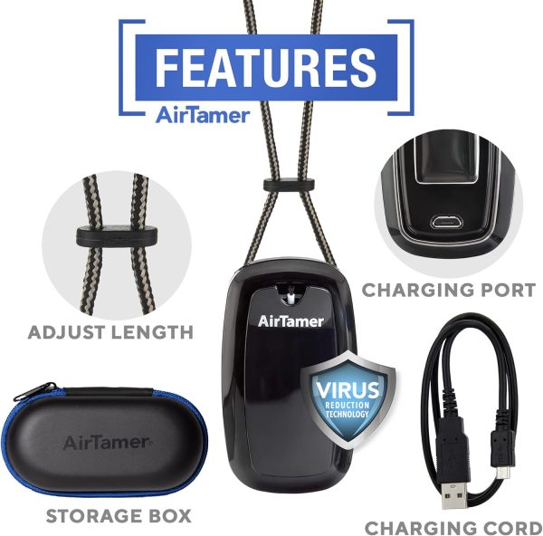 ⁦AirTamer A315 Advanced Rechargeable and Portable Air Negative Ion Generator | Proven Performance, Black with Black Leather Travel Case⁩ - الصورة ⁦2⁩
