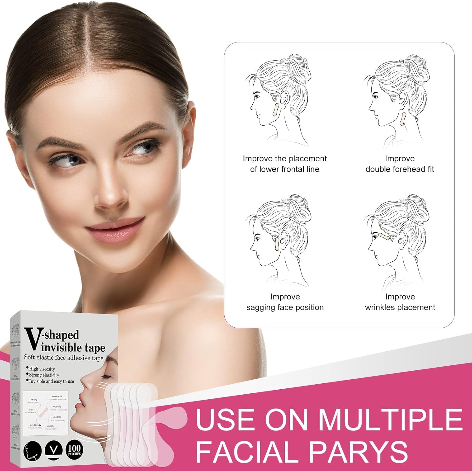 KASTWAVE Face Lift Tape, 100 PCS V-Line Face Tape Lifting Invisible, Face Lift Tools for Reducing Double Chin, Hiding Wrinkles and Lifting Saggy Skin 4 KASTWAVE Face Lift Tape, 100 PCS V-Line Face Tape Lifting Invisible, Face Lift Tools for Reducing Double Chin, Hiding Wrinkles and Lifting Saggy Skin - الصورة 4
