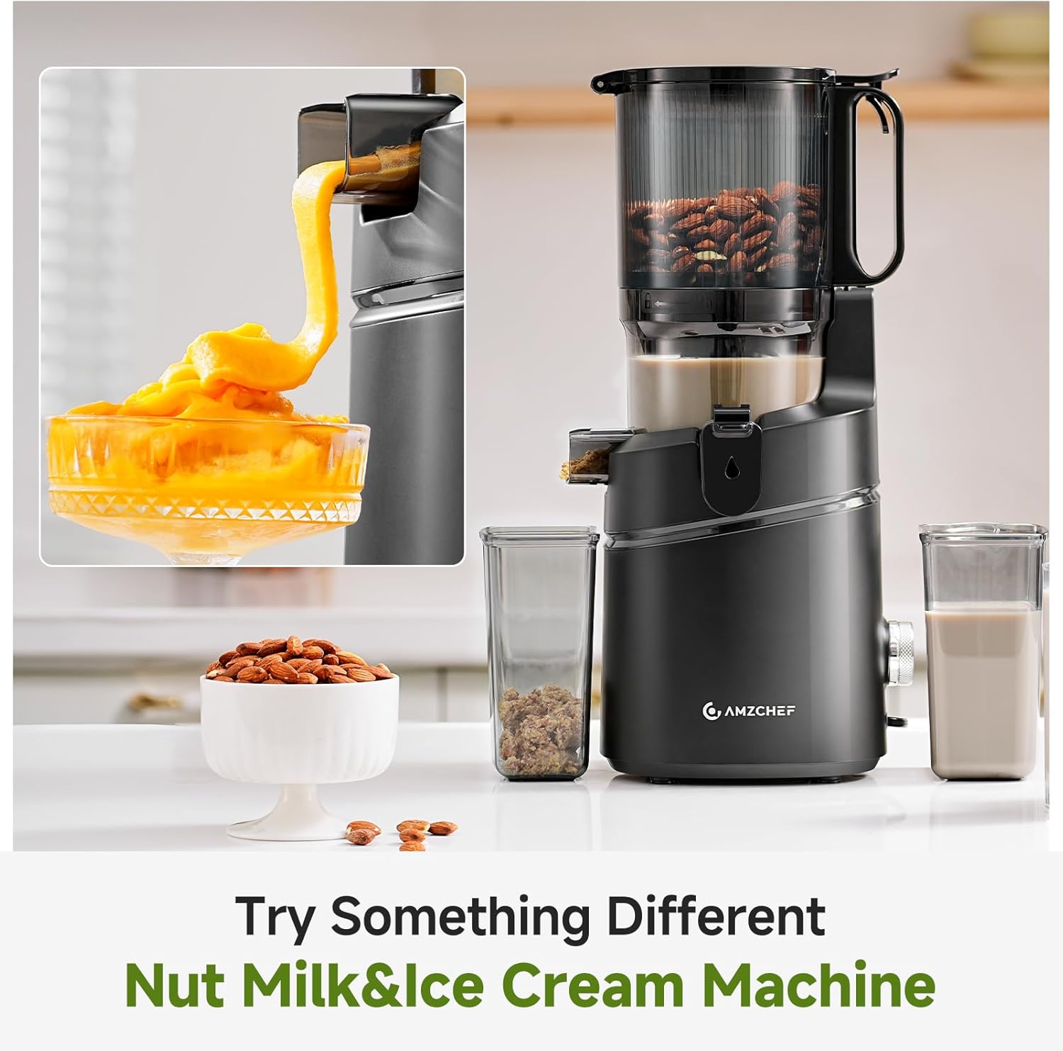 AMZCHEF 135mm Opening 1.8L Capacity Whole Fruit and Vegetable Juice Extractor, 250W Slow Juice Extractor with Triple Filter - Black 5 AMZCHEF 135mm Opening 1.8L Capacity Whole Fruit and Vegetable Juice Extractor, 250W Slow Juice Extractor with Triple Filter - Black - الصورة 5