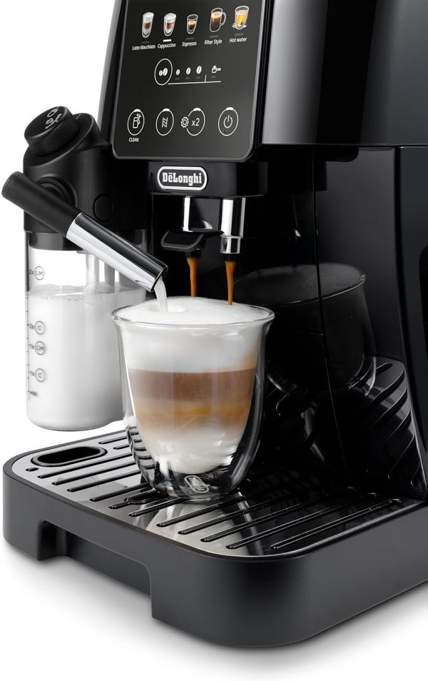 ⁦De'Longhi Magnifica Start ECAM220.91.B Fully Automatic Coffee Machine with LatteCrema Milk System for Automatic Cappuccino, 5 Direct Dial Buttons, Soft Touch Control Panel, x2 Function, Black⁩ - الصورة ⁦2⁩