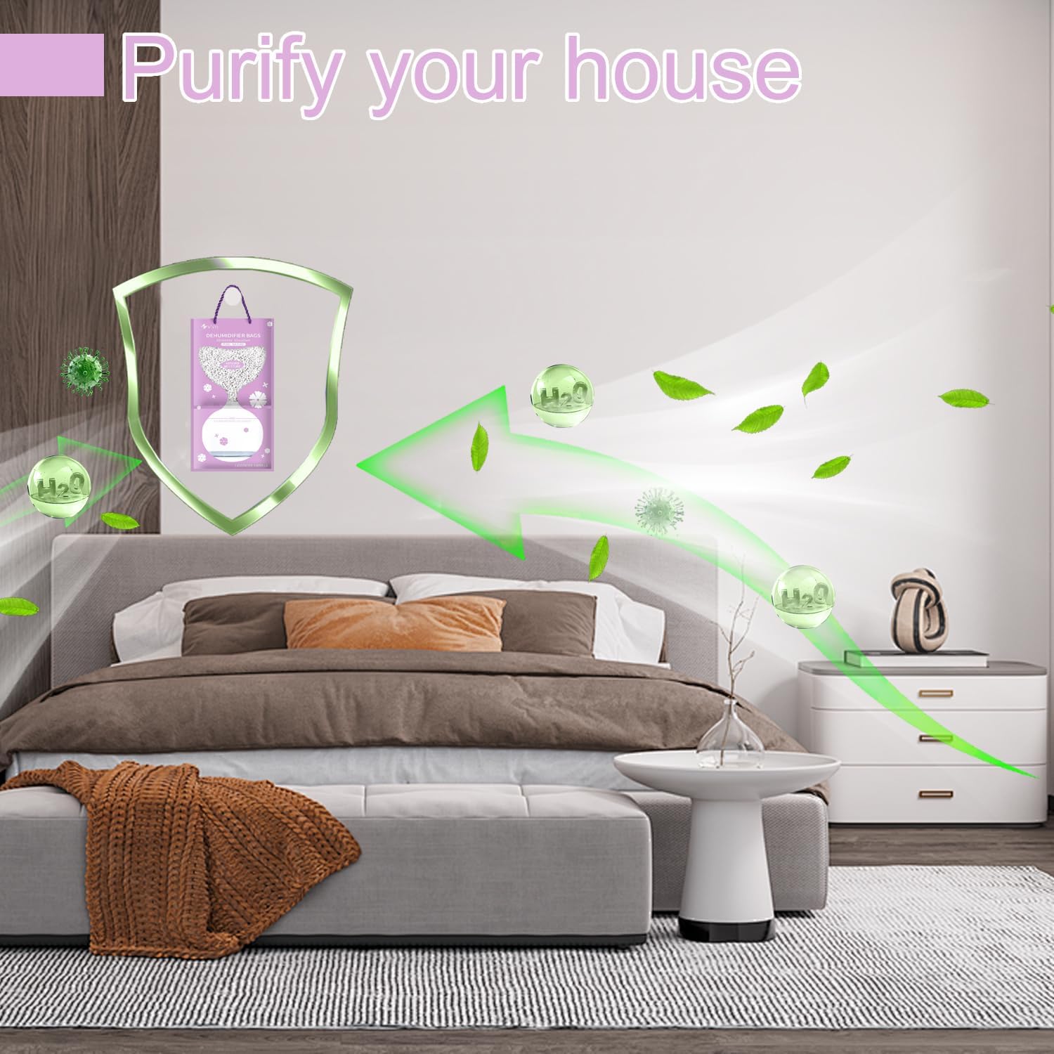 Hanging Dehumidifier, Humidity Pack 4 Packs 95 g x 500 ml, Dehumidifier Cabinet with Moisture Catcher Crystals, for Cabinets, Home, Kitchen, Garage, Moisture, Anti-Mould, Deodorising (Purple) 5 Hanging Dehumidifier, Humidity Pack 4 Packs 95 g x 500 ml, Dehumidifier Cabinet with Moisture Catcher Crystals, for Cabinets, Home, Kitchen, Garage, Moisture, Anti-Mould, Deodorising (Purple) - الصورة 5