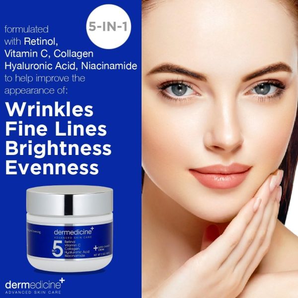 ⁦5 in 1 Retinol, Vitamin C, Collagen, Hyaluronic Acid and Niacinamide | Potent Face Cream which May Help Improve Appearance of Fine Lines and Wrinkles and Reduce Appearance of Dark Spots | 2 oz / 60ml⁩ - الصورة ⁦3⁩