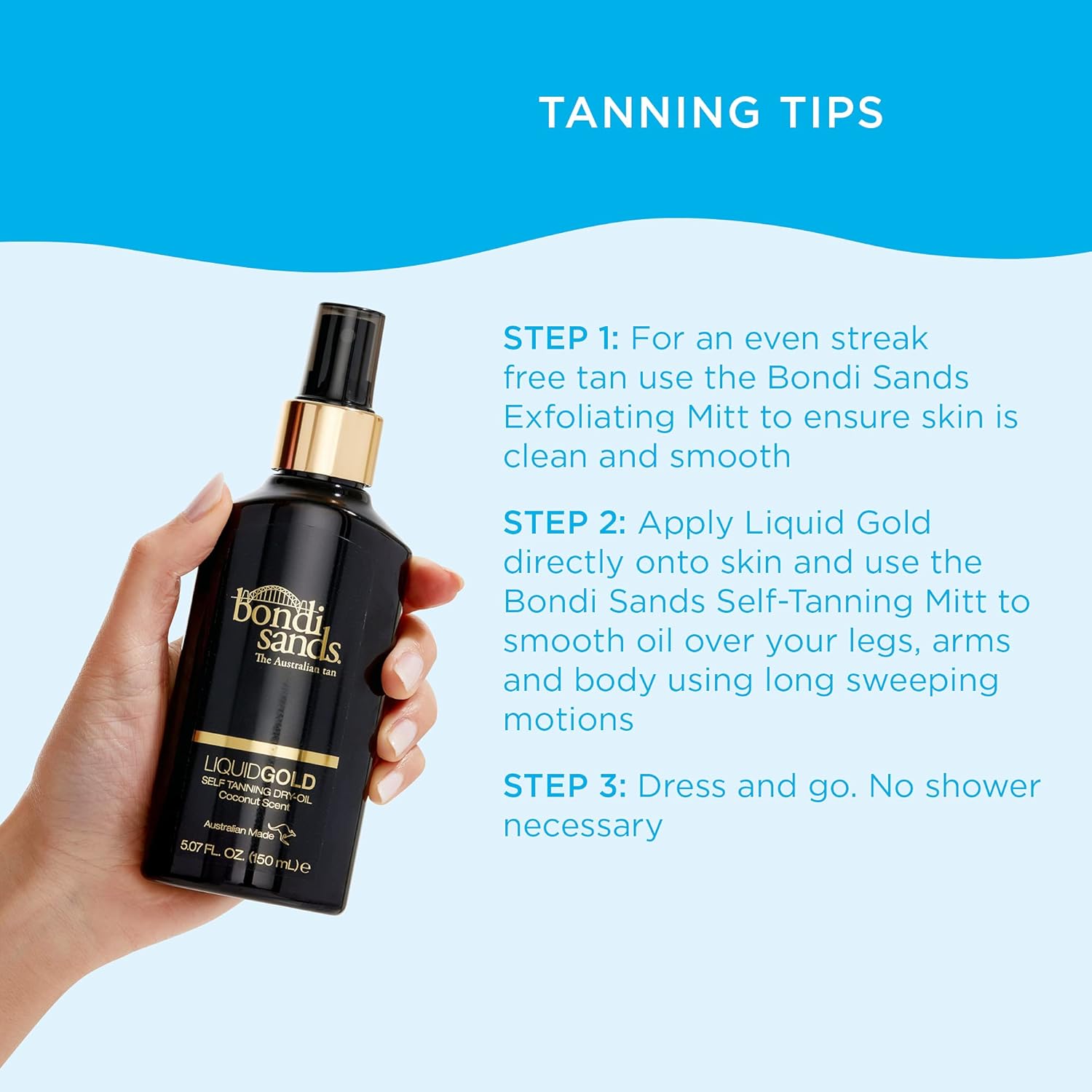 Bondi Sands Liquid Gold Self Tanning Dry Oil | Hydrating, Quick Drying, Tanning Dry-Oil for a Natural, Golden Look | 5.07 oz/150 mL 7 Bondi Sands Liquid Gold Self Tanning Dry Oil | Hydrating, Quick Drying, Tanning Dry-Oil for a Natural, Golden Look | 5.07 oz/150 mL - الصورة 7