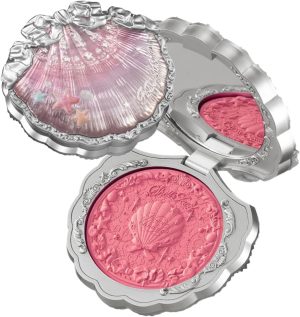 Flower Knows Shell's Jewel Silk Satin Embossed Blush, Berry Milk, Cool Pastel Berry Pink for Doll-Like Flush, Illuminating Shimmer, Vitamin E Hydrating Silky Powder Blush (05 Strawberry Bubble, 5g)