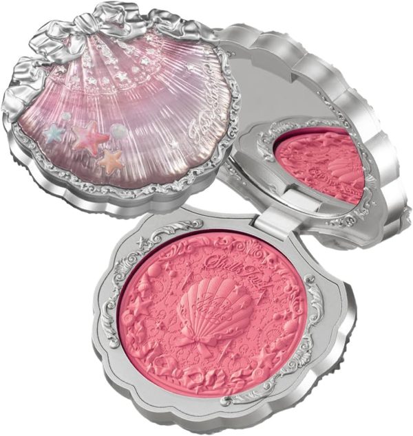 Flower Knows Shell's Jewel Silk Satin Embossed Blush, Berry Milk, Cool Pastel Berry Pink for Doll-Like Flush, Illuminating Shimmer, Vitamin E Hydrating Silky Powder Blush (05 Strawberry Bubble, 5g)