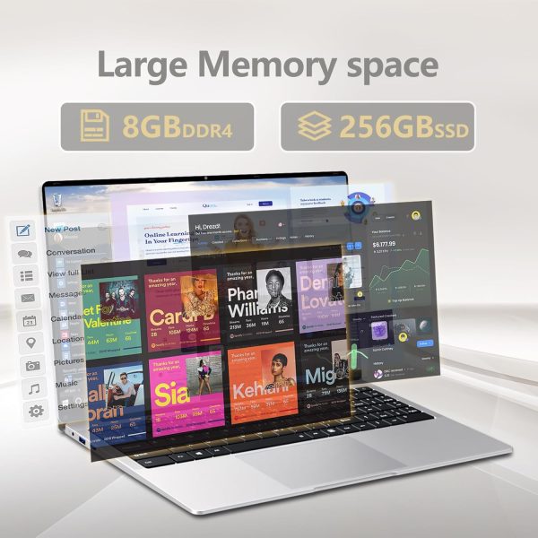 ⁦15.6 inch Laptop, Laptops with Celeron N4000, 2025 Gaming Laptop for 8GB LPDDR4 256GB SSD, IPS FHD 1920x1080, WiFi+BT4.2+Mini HDMI+TF Card Slot, Traditional Laptops Computers Convertible 180° Netbook⁩ - الصورة ⁦6⁩