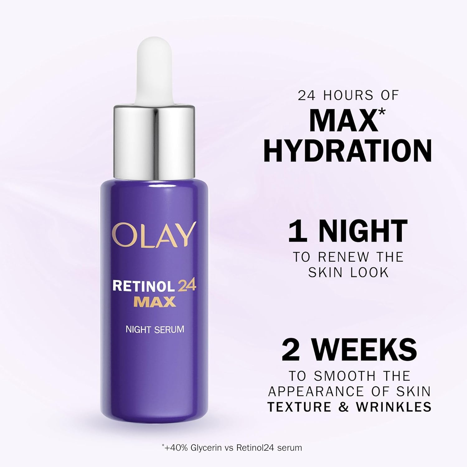 Olay Retinol 24 MAX* Night Serum for Face, Skincare with +40%* Glycerin. Anti Ageing Renewal Skin Care with 3 Actions: Smooths, Renews and MAX* Hydrates, 40ml (*vs Retinol24 Night Serum) 3 Olay Retinol 24 MAX* Night Serum for Face, Skincare with +40%* Glycerin. Anti Ageing Renewal Skin Care with 3 Actions: Smooths, Renews and MAX* Hydrates, 40ml (*vs Retinol24 Night Serum) - الصورة 3