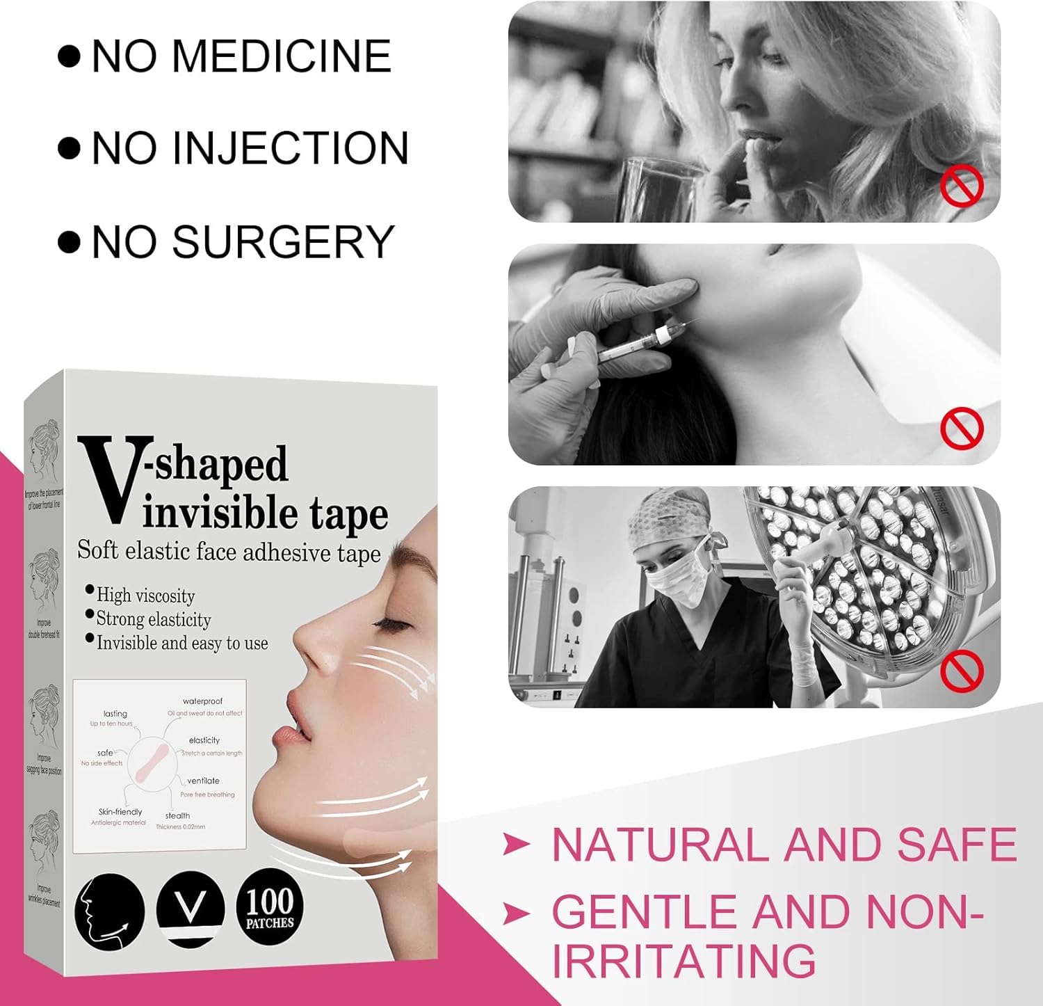 KASTWAVE Face Lift Tape, 100 PCS V-Line Face Tape Lifting Invisible, Face Lift Tools for Reducing Double Chin, Hiding Wrinkles and Lifting Saggy Skin 5 KASTWAVE Face Lift Tape, 100 PCS V-Line Face Tape Lifting Invisible, Face Lift Tools for Reducing Double Chin, Hiding Wrinkles and Lifting Saggy Skin - الصورة 5