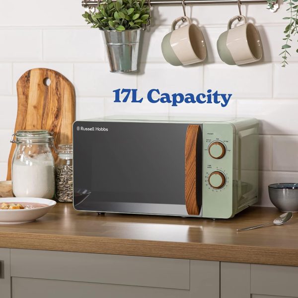 ⁦Russell Hobbs RHMM713MG-N 17 Litre Matt Green Manual Microwave with Wood Effect handle and dials⁩ - الصورة ⁦4⁩