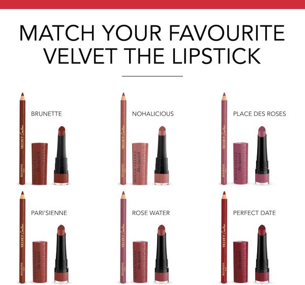⁦Bourjois Velvet Contour Lip Liner, 19 Place des Roses, Defines Lips, Creamy Matte Texture, Precise Application, Shea Butter, Grapeseed Oil, Long-lasting 8hr Wear, Zero Feathering or Smudging, 1.14g⁩ - الصورة ⁦7⁩