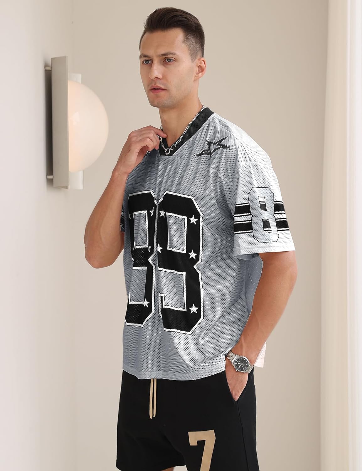 Yimoon Mens Jersey Shirts Oversized Number Graphic Tees Short Sleeve Mesh Tshirts Vintage 90s Y2k Streetwear Tops 7 Yimoon Mens Jersey Shirts Oversized Number Graphic Tees Short Sleeve Mesh Tshirts Vintage 90s Y2k Streetwear Tops - الصورة 7