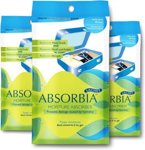 Absorbia Moisture Absorber | Absorbia Sachet - Pack of 3 (200ml Each) | Dehumidier for Bags, Suitcases & Drawers | Fights Against Moisture, Mould, Fungus & Musty smells