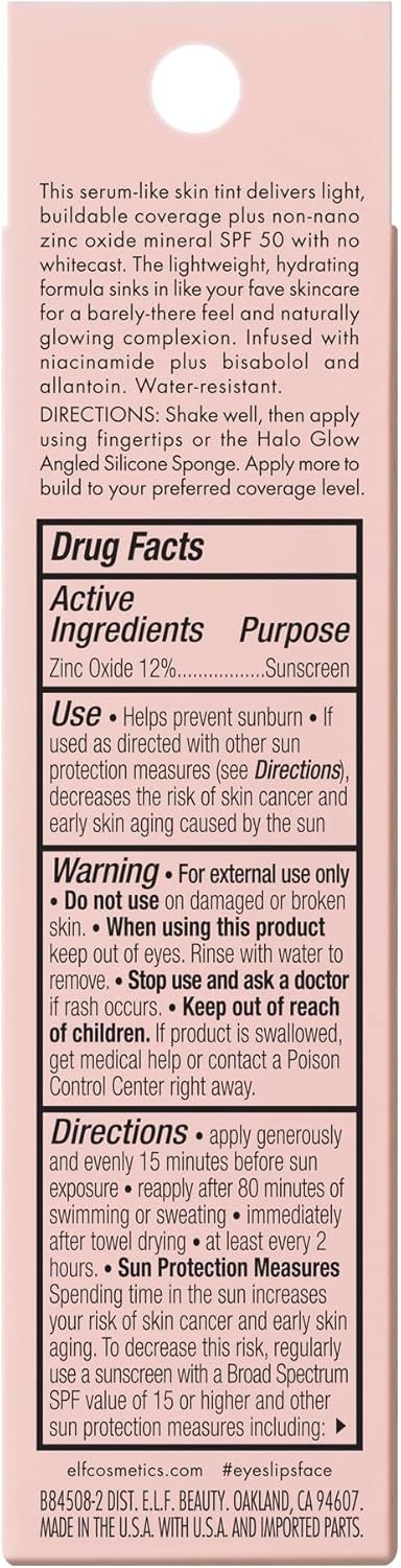 e.l.f. Halo Glow Skin Tint SPF 50, Tinted Moisturizer For Light, Buildable Coverage, Creates A Natural Glow, Vegan & Cruelty-Free, 5 Light Warm 9 e.l.f. Halo Glow Skin Tint SPF 50, Tinted Moisturizer For Light, Buildable Coverage, Creates A Natural Glow, Vegan & Cruelty-Free, 5 Light Warm - الصورة 9