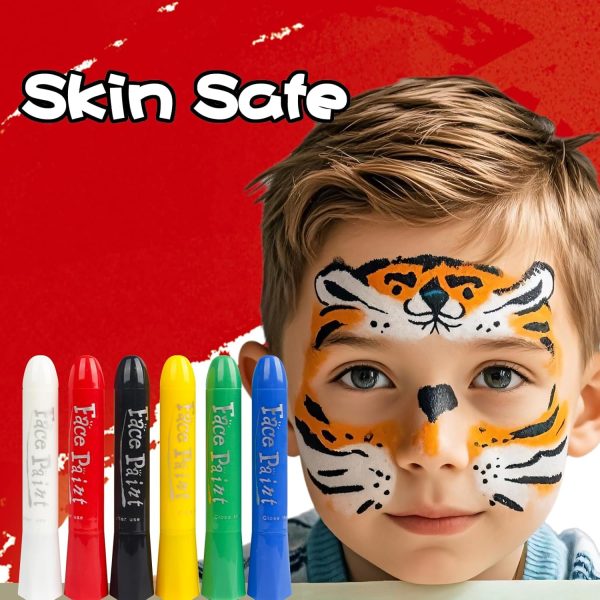 ⁦Face Paint Sticks Body Painting Kit Safety Face Painting Crayons Easy to Clean for Makeup Parties Sport Events Birthday Festivals Cosplay (6 Classic Color)⁩ - الصورة ⁦3⁩