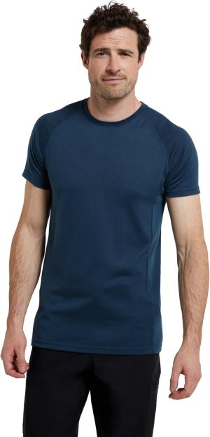 Mountain Warehouse Summit Mens Merino Baselayer T-Shirt – Extra Warm Wool, Round Neck Tee, Short Sleeves – Ideal to Wear As A Thermal Top in The Winter Navy 4XL