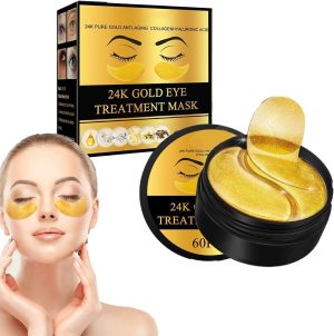 Luxurious 24k Gold Eye Treatment Mask - Collagen & Hyaluronic Acid Enriched, Reduces Dark Circles, Puffiness, and Wrinkles, Provides Long-Lasting Moisturizing Effect, Enhances Eye Area Glow