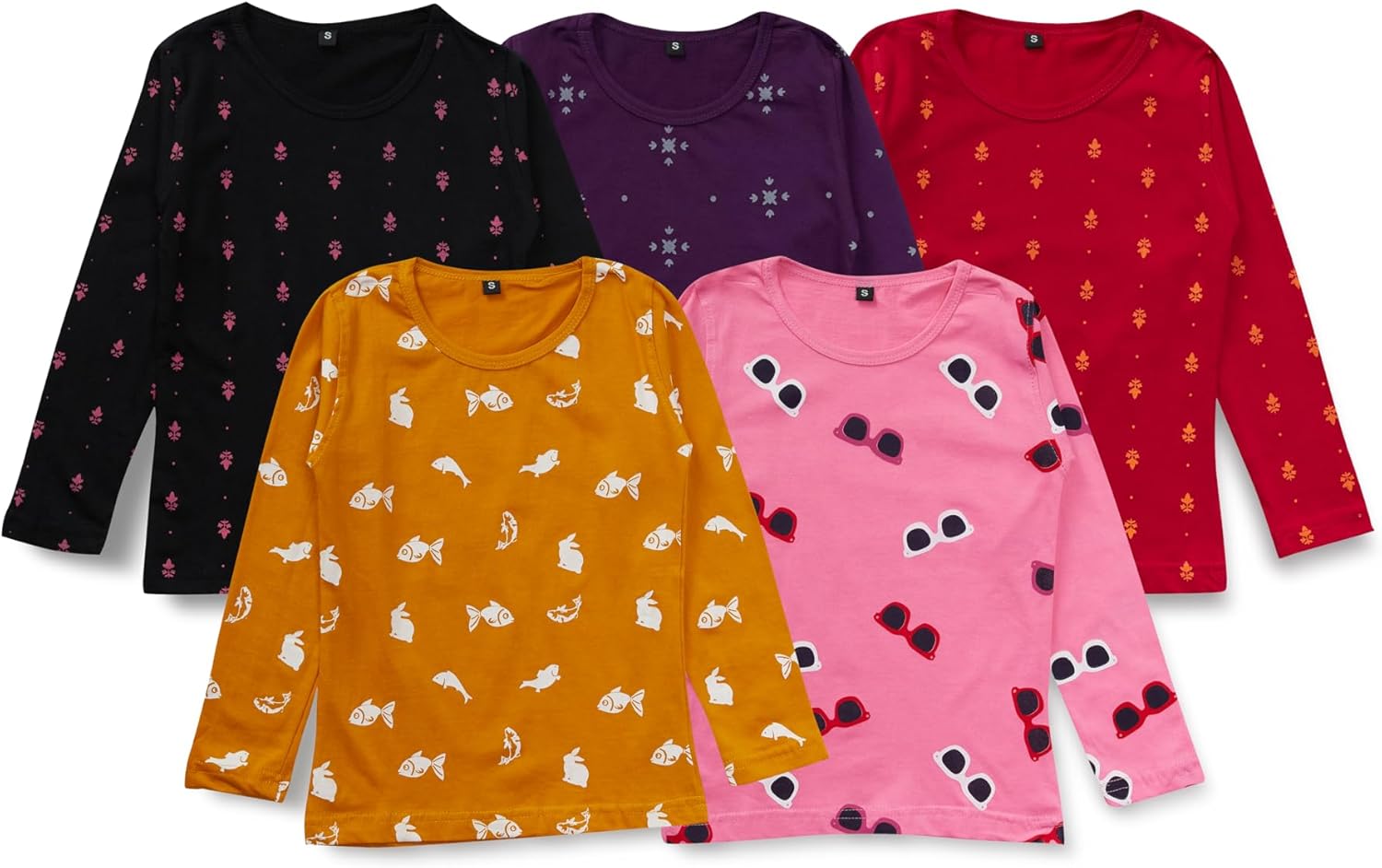 تي شيرت نصف كم طراز GLS-TSRT-20 للبنات مطبوع من T2F (عبوة من 5 قطع) 1 تي شيرت نصف كم طراز GLS-TSRT-20 للبنات مطبوع من T2F (عبوة من 5 قطع)