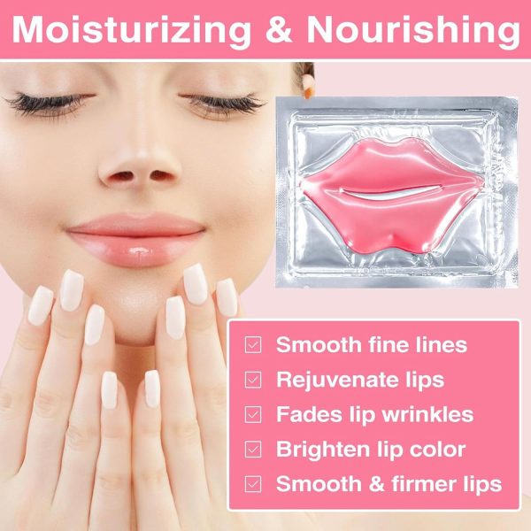 ⁦ALMEKAQUZ 30Pcs Moisturizing Collagen Crystal Lip Mask, Lip Care Gel Pads for Dry Lips, Lip Patches, Fade Lip Color, Remove Chapped Skin, Hydrating Your Lips (Pink)⁩ - الصورة ⁦2⁩