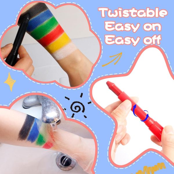 ⁦Face Paint Sticks Body Painting Kit Safety Face Painting Crayons Easy to Clean for Makeup Parties Sport Events Birthday Festivals Cosplay (6 Classic Color)⁩ - الصورة ⁦5⁩