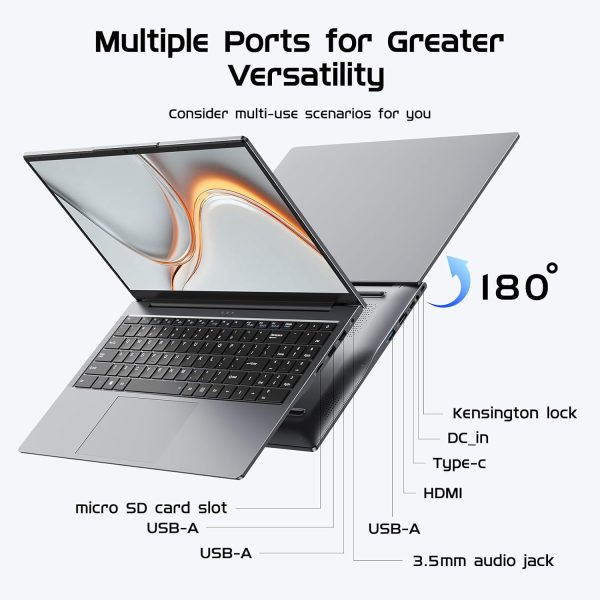 ⁦15.6" Windows 11 Pro Laptop Computer,Intel Core m3 8100Y(up to 3.40 GHz) 16GB RAM 512GB SSD,MS Office 2024 Ultra-Thin and Lightweight Notebook PC with FHD 1920x1080 Display, Dual Band WiFi 5, BT5.0⁩ - الصورة ⁦3⁩