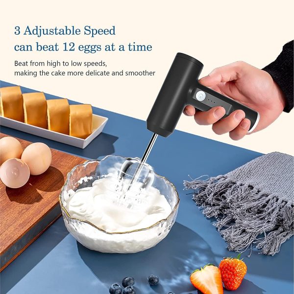 ⁦Arabest Hand Mixer,Cordless Electric Whisk Portable Handheld Electric Mixer with 3-speed Self-Control,Stainless Steel Beaters & Balloon Whisk for Whipping,Pudding, Cookies, Cakes, Batters⁩ - الصورة ⁦2⁩