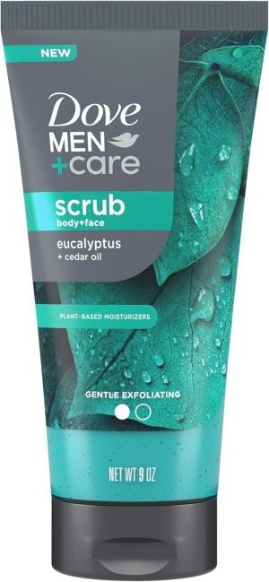 Dove Men+Care Eucalyptus Body and Face Scrub Deeply Exfoliates for Hydrated & Nourished Skin 100% Gentle Cleanser, No Sulfate Cleansers or Parabens