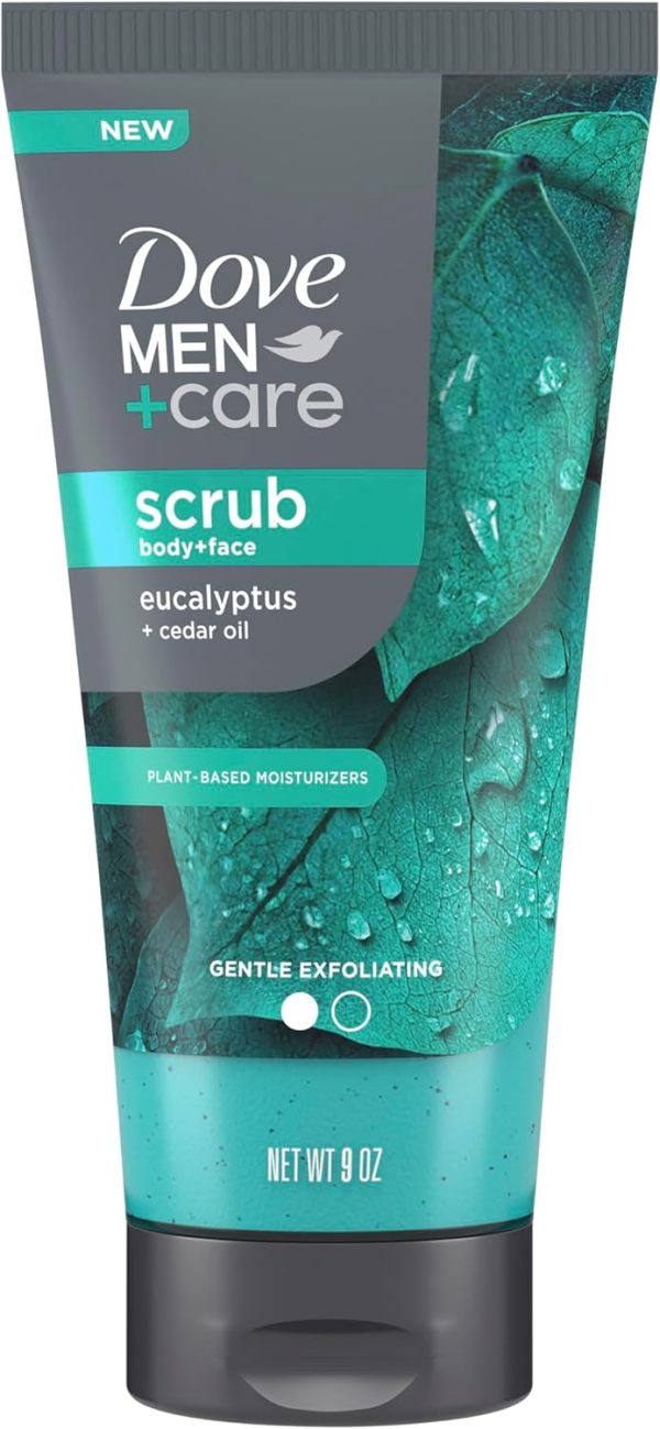 Dove Men+Care Eucalyptus Body and Face Scrub Deeply Exfoliates for Hydrated & Nourished Skin 100% Gentle Cleanser, No Sulfate Cleansers or Parabens