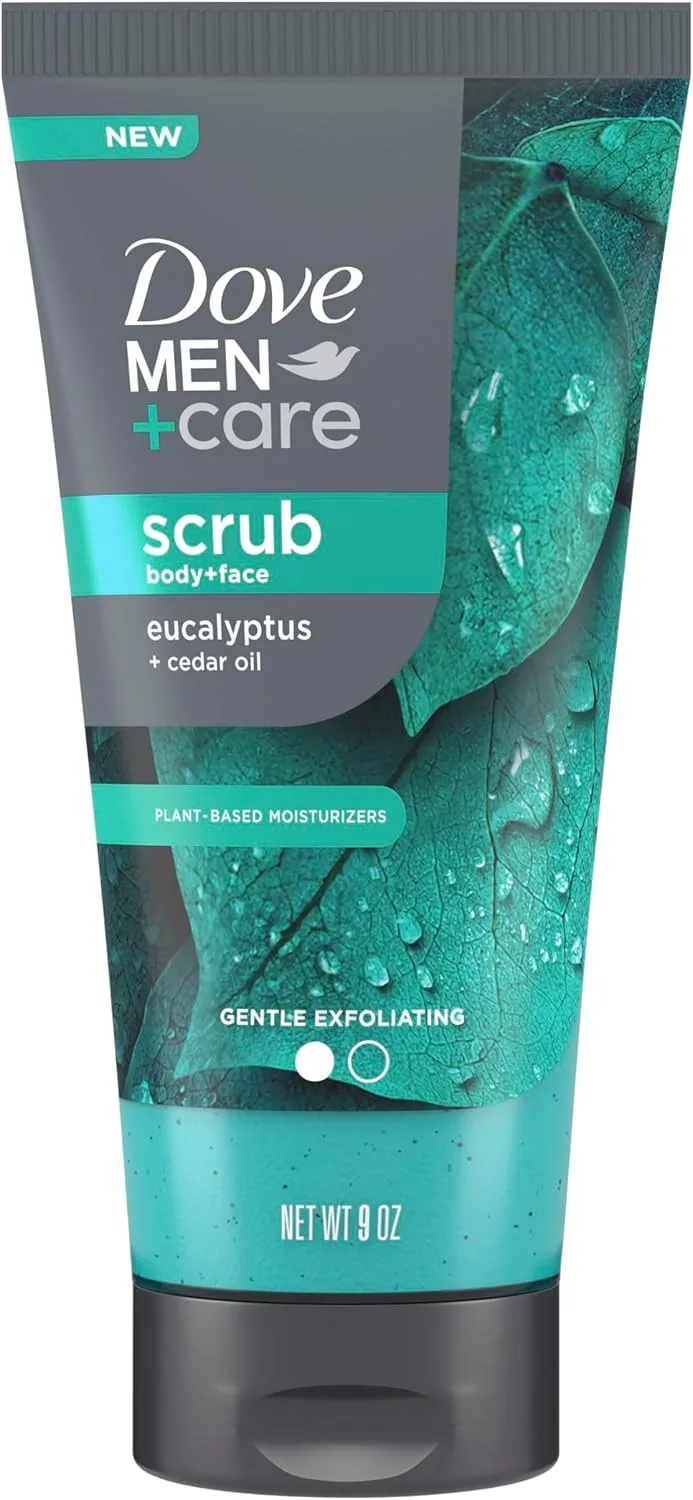 Dove Men+Care Eucalyptus Body and Face Scrub Deeply Exfoliates for Hydrated & Nourished Skin 100% Gentle Cleanser, No Sulfate Cleansers or Parabens