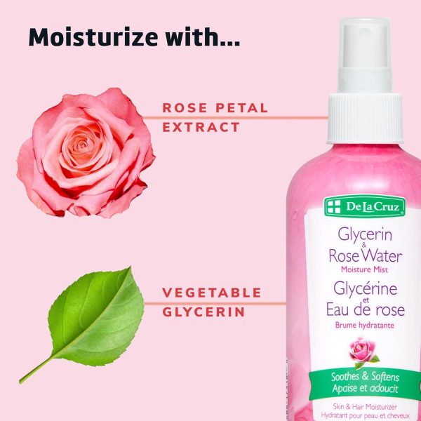 ⁦De La Cruz Rose Water and Glycerin Spray for Face - Rosewater Facial Toner and Moisturizer Mist for Skin and Hair 8 fl oz (236 mL)⁩ - الصورة ⁦7⁩