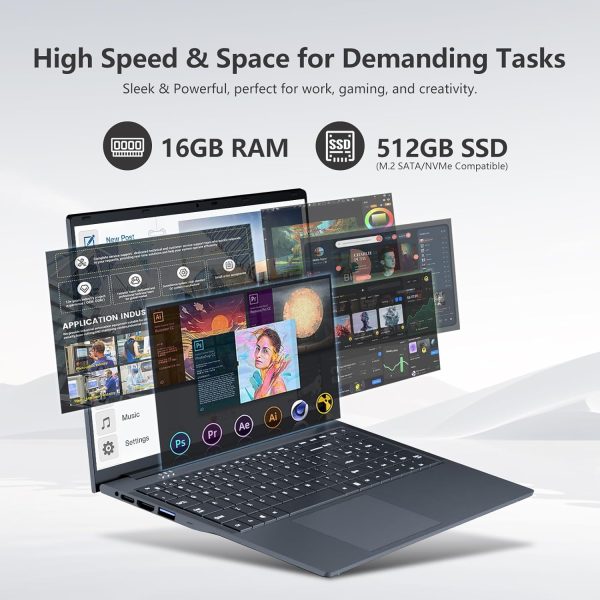 ⁦2025 17.3 Inch Laptop, 16GB DDR4 512GB SSD Gaming Laptop, Celeron N150 (4C/4T, Up to 3.6GHz) Laptop Computer, WiFi 5 BT 4.2, Backlit Keyboard, 6Hr Battery, USB 3.0, HDMI, Win 11 Pro Business Laptop⁩ - الصورة ⁦3⁩