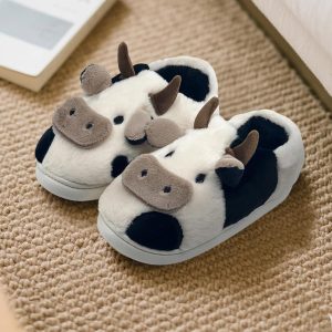 Cow Slippers for Women & Men - Plush Soft Non-Slip Cute Cows House Slipper, Winter Warm Fuzzy Shoes with Comfort Memory Foam