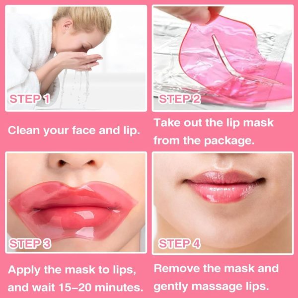 ⁦ALMEKAQUZ 30Pcs Moisturizing Collagen Crystal Lip Mask, Lip Care Gel Pads for Dry Lips, Lip Patches, Fade Lip Color, Remove Chapped Skin, Hydrating Your Lips (Pink)⁩ - الصورة ⁦4⁩