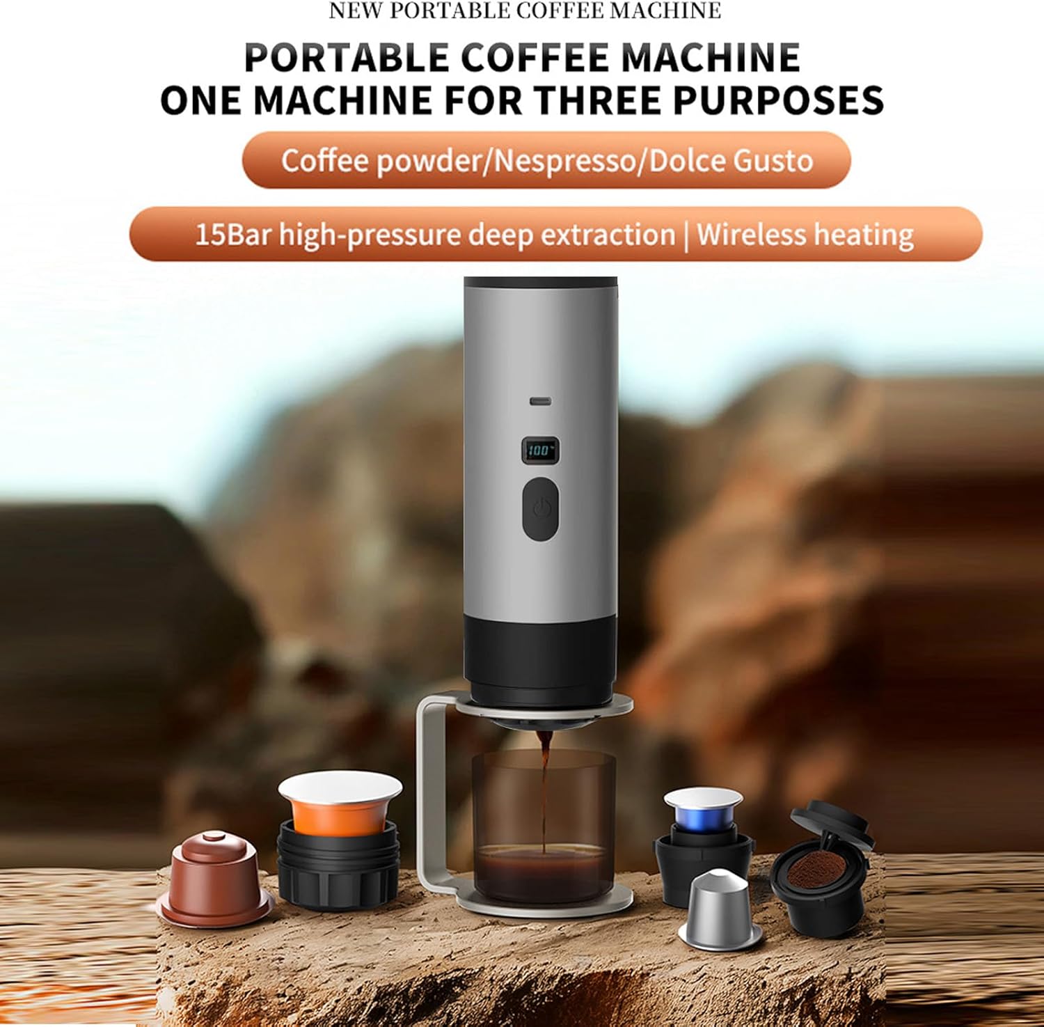 EastChoix Portable Espresso Machine, High-Pressure Self-Heating Coffee Maker, 3-in-1 Wireless Design Compatible with Coffee Capsules & Ground Coffee, USB-C Charging, for Travel, Camping & Office Use 7 EastChoix Portable Espresso Machine, High-Pressure Self-Heating Coffee Maker, 3-in-1 Wireless Design Compatible with Coffee Capsules & Ground Coffee, USB-C Charging, for Travel, Camping & Office Use - الصورة 7