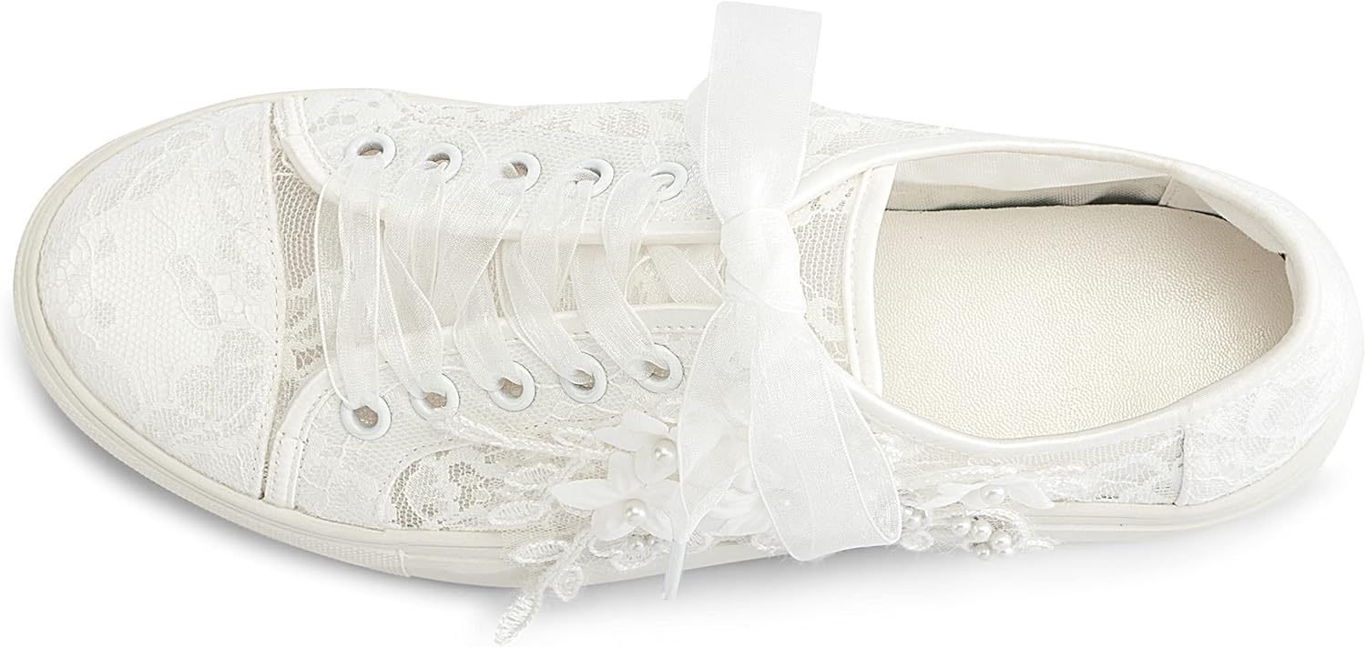 JIAJIA 8836 Wedding Shoes Bridal Sneakers Flats Bride Tennis Shoes Flowers Lace Sneakers, Ivory 8 JIAJIA 8836 Wedding Shoes Bridal Sneakers Flats Bride Tennis Shoes Flowers Lace Sneakers, Ivory - الصورة 8