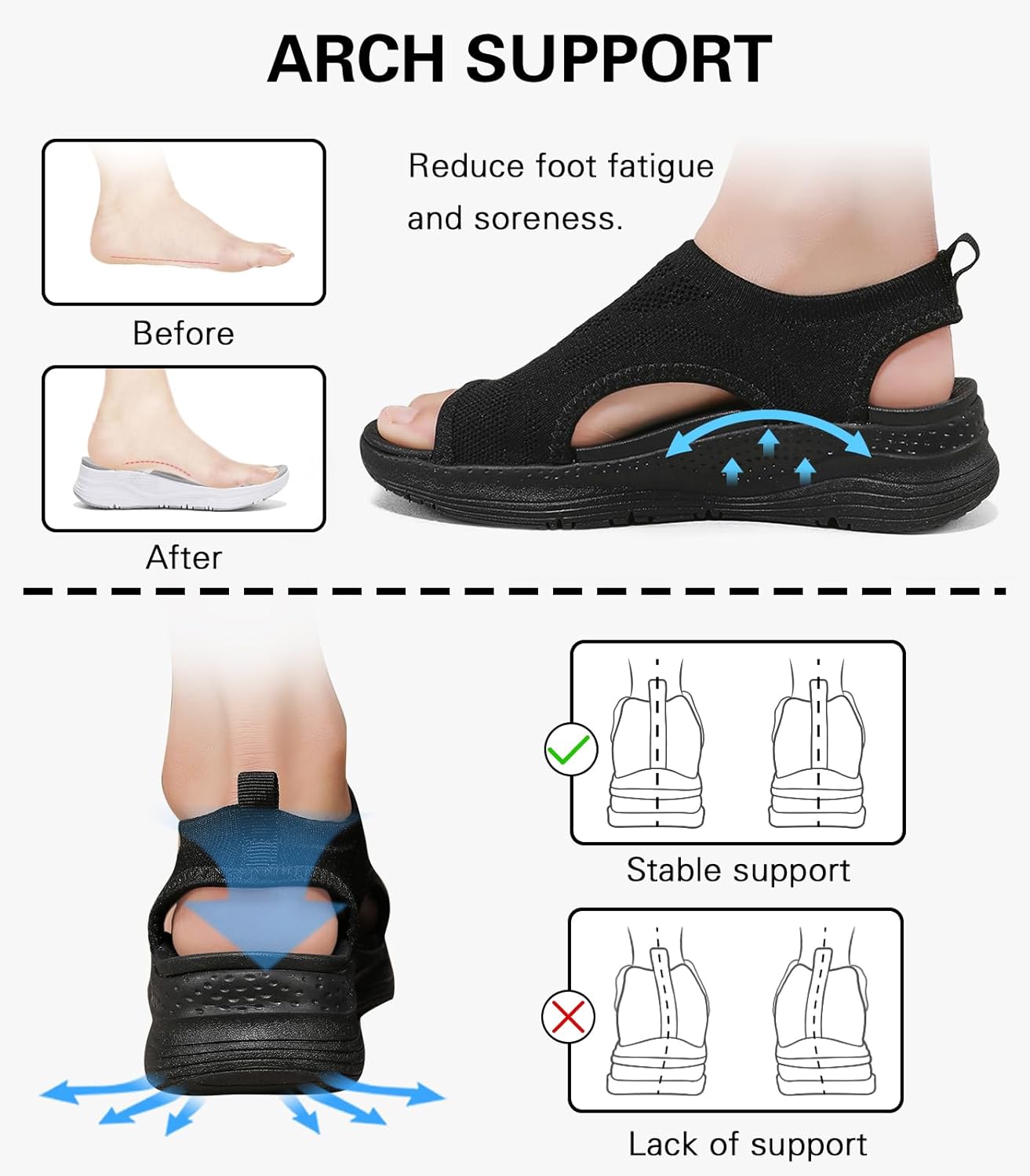 YESWIN Women Walking Sandals Arch Support Orthotic Comfortable Plantar Fasciitis Sandals Non-slip Casual Open Toe Sport Sandals for Athletic Summer Beach 5 YESWIN Women Walking Sandals Arch Support Orthotic Comfortable Plantar Fasciitis Sandals Non-slip Casual Open Toe Sport Sandals for Athletic Summer Beach - الصورة 5