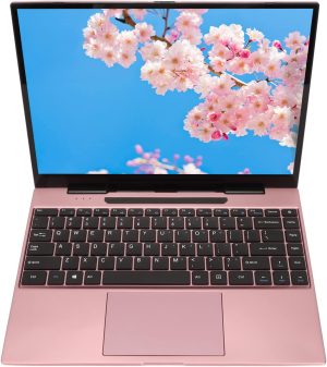 Pink Laptop, 100‑240V Aluminum Alloy IPS Display Laptop Computer Quad Core CPU for Home (8+128GB UK Plug)