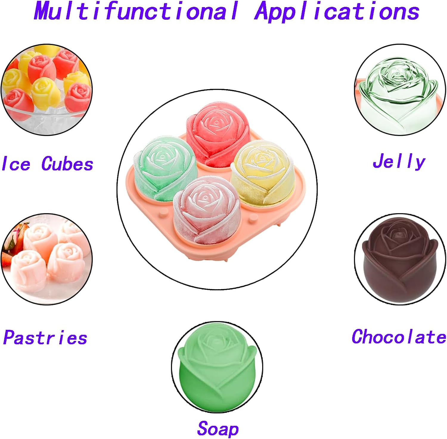 Duomama 3D Rose Ice Cube Maker - Make 4 Rose Shape Ice Cubes - Silicone Fun Big Ice Ball Maker for fruit juices coffee, tea, and more, Dishwasher Safe 2 Duomama 3D Rose Ice Cube Maker - Make 4 Rose Shape Ice Cubes - Silicone Fun Big Ice Ball Maker for fruit juices coffee, tea, and more, Dishwasher Safe - الصورة 2