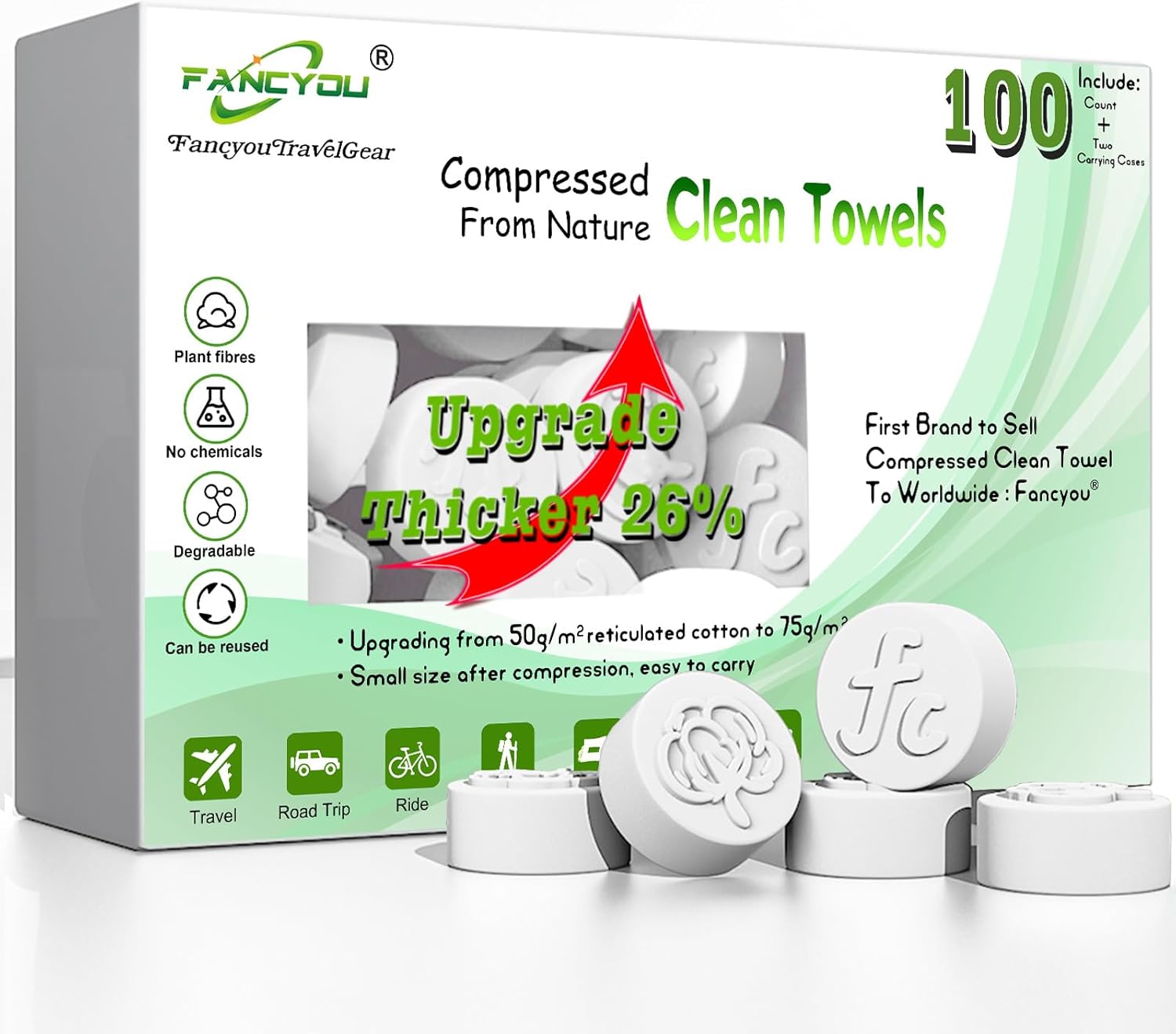 Fancyou Compressed Towels Tablets, Thick Disposable face towel Compact Portable Cotton Wipes Coin Tissues for Mini Travel Essentials, Travel Skin Care, Beauty Salon, Gym, Tattoo, Home(100 Count Clear) 1 Fancyou Compressed Towels Tablets, Thick Disposable face towel Compact Portable Cotton Wipes Coin Tissues for Mini Travel Essentials, Travel Skin Care, Beauty Salon, Gym, Tattoo, Home(100 Count Clear)