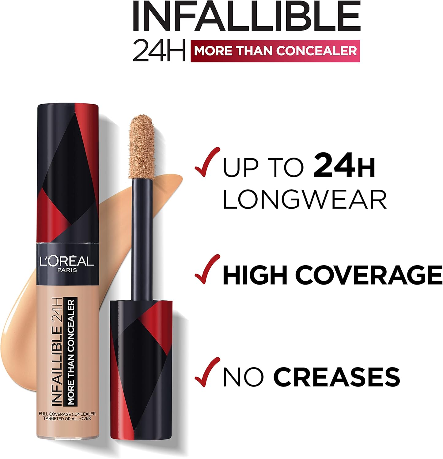L’Oréal Paris Infallible 24H More Than Concealer, Full-coverage, Longwear and Matte Finish, 322 Ivory 3 L’Oréal Paris Infallible 24H More Than Concealer, Full-coverage, Longwear and Matte Finish, 322 Ivory - الصورة 3