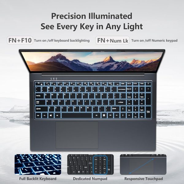 ⁦2025 17.3 Inch Laptop, 16GB DDR4 512GB SSD Gaming Laptop, Celeron N150 (4C/4T, Up to 3.6GHz) Laptop Computer, WiFi 5 BT 4.2, Backlit Keyboard, 6Hr Battery, USB 3.0, HDMI, Win 11 Pro Business Laptop⁩ - الصورة ⁦5⁩
