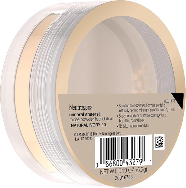 ⁦Neutrogena Mineral Sheers Lightweight Loose Powder Makeup Foundation with Vitamins A, C, & E, Sheer to Medium Buildable Coverage, Skin Tone Enhancer, Face Redness Reducer, Natural Ivory 20,.19 oz⁩ - الصورة ⁦15⁩
